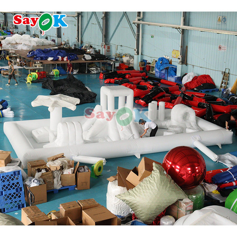 Customized Fashionable Mini White Splash Pad Water Park Inflatable Obstacle Course Playground Castle Slide Combo